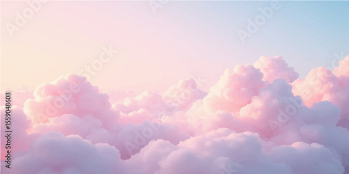 The abstract  A dreamlike ambiance, seamless transitions, no edges, and a clean vector style characterize this soft pastel sky with fluffy clouds in gradient pink and blue tones.