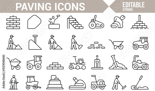 Construction and Paving Tools Icons for Infrastructure and Urban Development