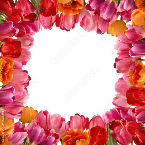 Wallpaper Mural Colorful spring tulips border frame against white background Torontodigital.ca