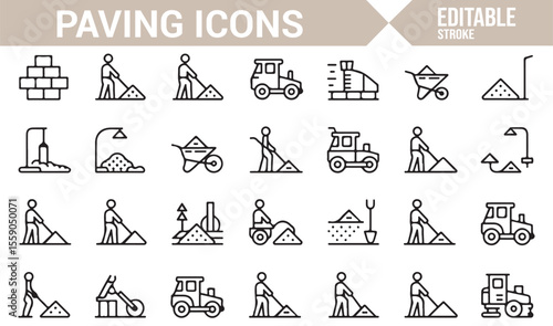 Minimalist Paving and Road Construction Icons for Infrastructure Design