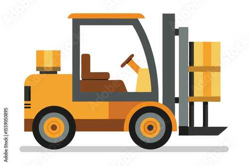 Simplified Cartoon Forklift Truck with Boxes Illustration Representing Material Handling Equipment and Industrial Transportation in a Minimalist Style