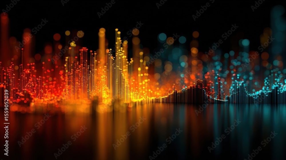 Bright and colorful sound wave patterns rise and fall, depicting audio frequencies. The vibrant colors blend against a dark backdrop, creating an energetic atmosphere. Bright and colorful sound wave patterns rise and fall, depicting audio frequencies. The vibrant colors blend against a dark backdrop, creating an energetic atmosphere.