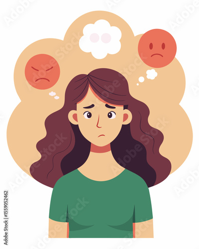The womans inner dialogue was a constant barrage of negative selftalk causing her to doubt her abilities and feel like a failure in every aspect of her life.. Vector illustration