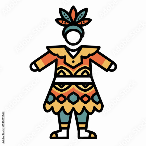 Colorful carnival costume design for kids. Festive outfit with vibrant colors and intricate patterns perfect for celebrations. This child's carnival costume is ideal for parades and events.