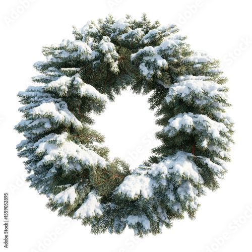 Snow-Covered Evergreen Wreath for Winter Holidays