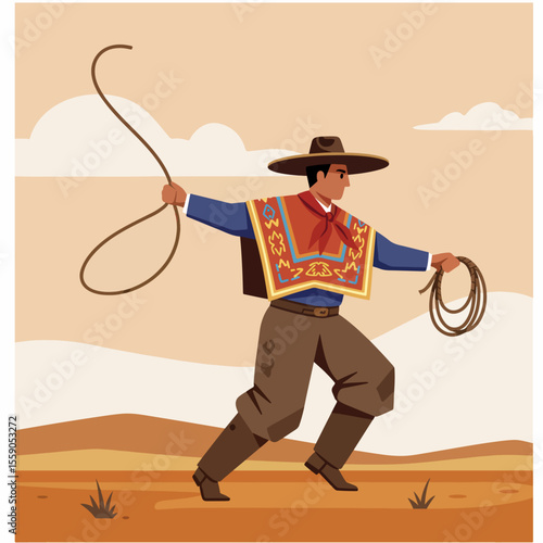 Celebrating Independence Day in Argentina with gaucho and traditional clothing. The gaucho showcases cultural heritage for Independence Day in Argentina, a national holiday, in traditional clothes.