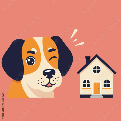 National Mutt Day with dog winking next to house. National Mutt Day illustration features a cute dog and home, celebrating mixed breed dogs. Happy National Mutt Day,