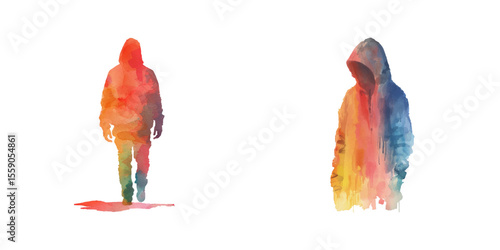 abstract color silhouette of hacker watercolor vector illustration