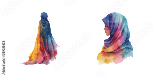 abstract color silhouette of hijab girl watercolor vector illustration