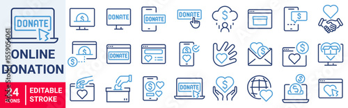 Online Donation web line icons. Charity and Donation. Outline icons vector collection