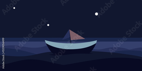 Moonlit sailboat gliding across the night sea