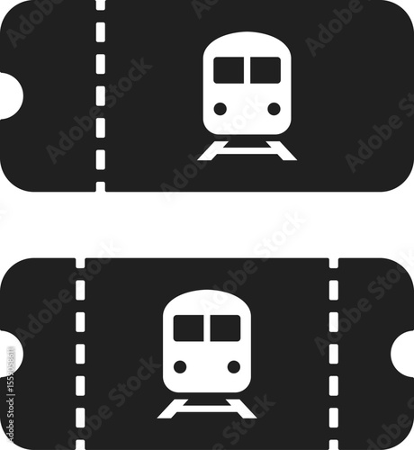 Train ticket, solid black railway pass symbol vector design