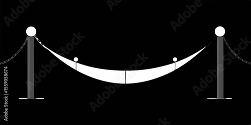 Isolated vector illustration of a rope bridge with a silhouetted insect, metal arrow, and thread