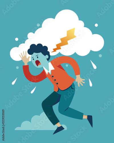In a desperate attempt to break free they shout cry and claw at the cloud but it remains relentless.. Vector illustration