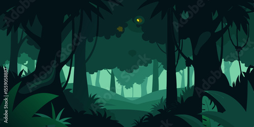 Dark silhouettes of palm tree branches against a moonlit night sky create an abstract, spooky Halloween landscape