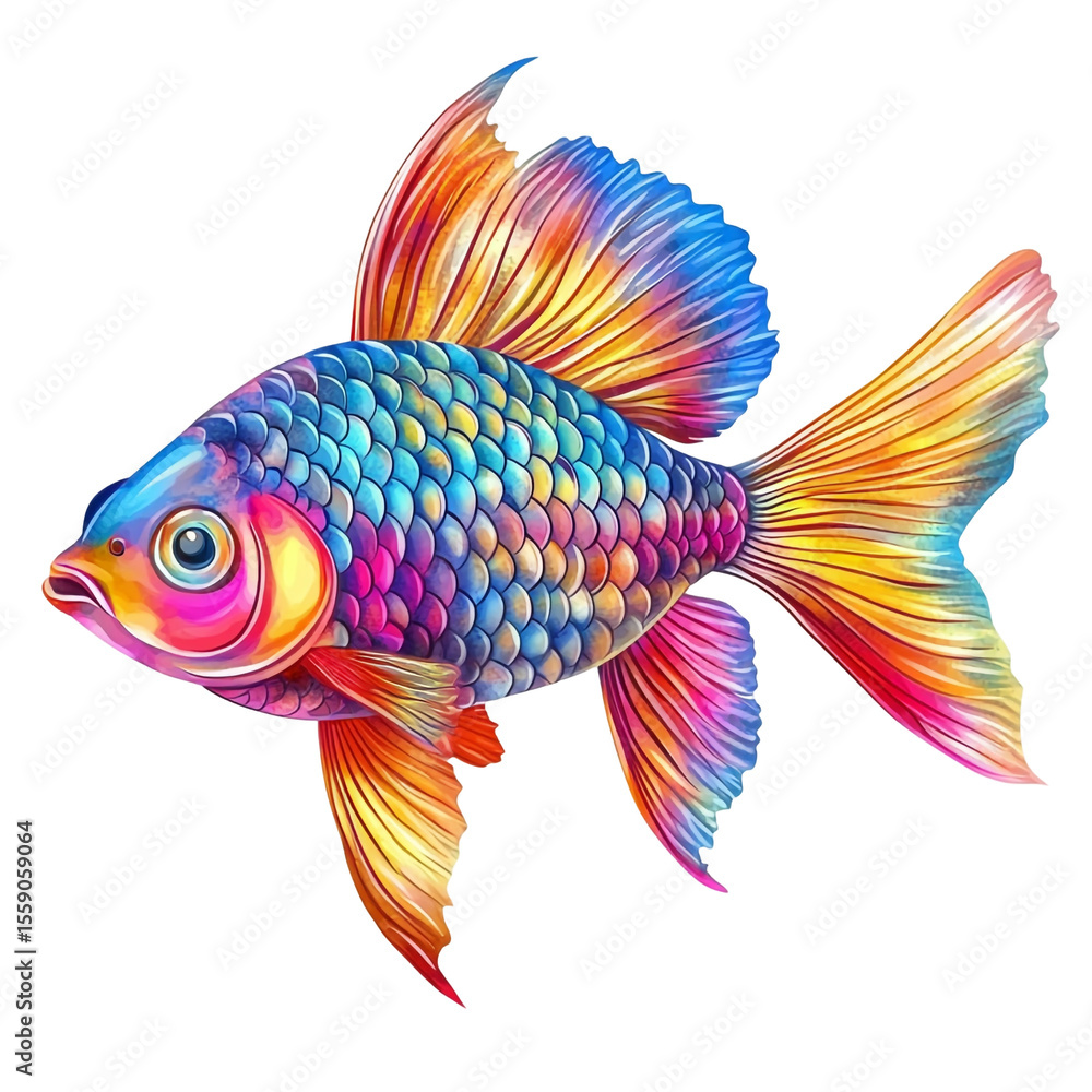 Fototapeta premium Vibrant rainbow colored fish art a colorful aquatic creature with large fins swimming in water