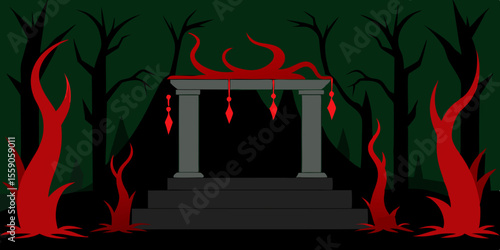 A glowing red lantern and festive Christmas decorations illuminate a cozy interior with a warm fireplace visible through a window at night