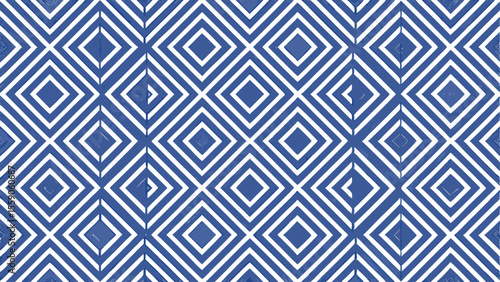 Seamless geometric diamond pattern with blue and white colors suitable for designs