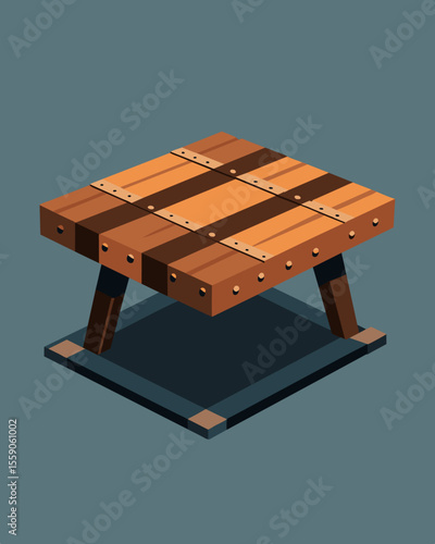 A coffee table crafted from salvaged railway ties the rugged surface smoothed and sealed for functional use.. Vector illustration