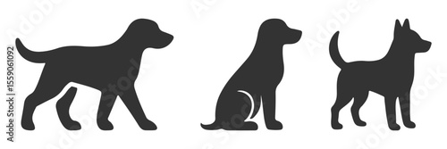 Dog silhouette set, dog silhouettes showcasing diverse breeds and movements, set of dog silhouette vector, black dog silhouette