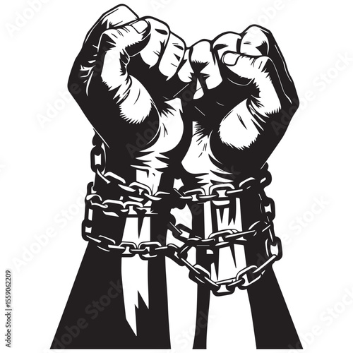 Chained fists raised in protest and defiance against oppression