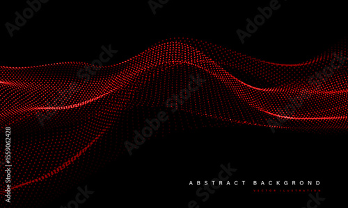 Abstract red mesh particles wave curve overlap technology network digital on black background vector