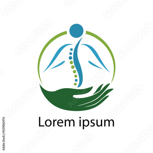 Chiropractic Care and Wellness Logo with Spine Hand and Circular Design Elements