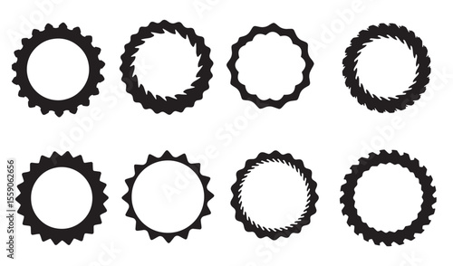 Collection of detailed silhouette circular shape designs suitable for logos and icon set usage