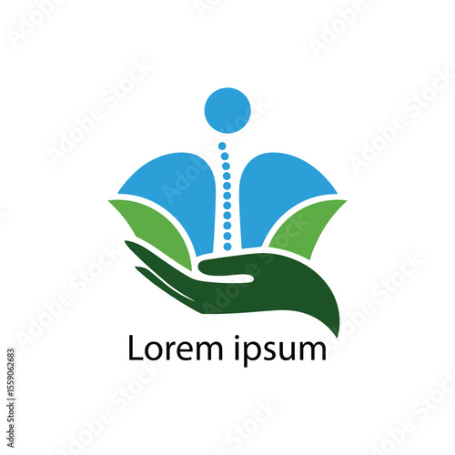 Chiropractic Care Logo Featuring a Spine Supported by a Hand with Nature Elements