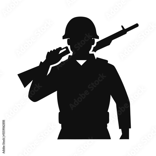 Soldier Silhouette Saluting with Rifle Military Tribute