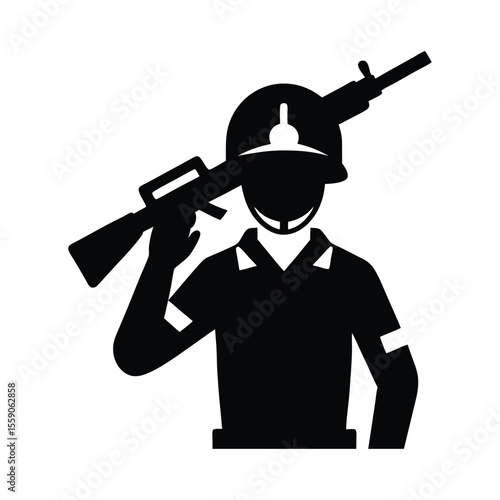 Soldier Silhouette Saluting with Rifle Military Tribute
