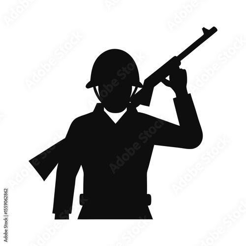Soldier Silhouette Saluting with Rifle Military Tribute