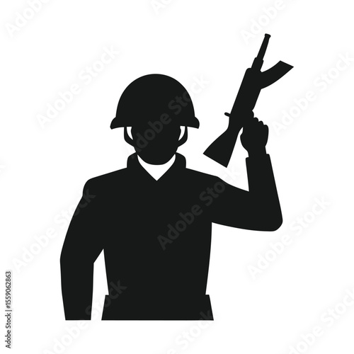 Soldier Silhouette Saluting with Rifle Military Tribute
