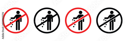 No Littering Icon Set – Public Cleanliness Warning and Waste Disposal Prohibited Signs
