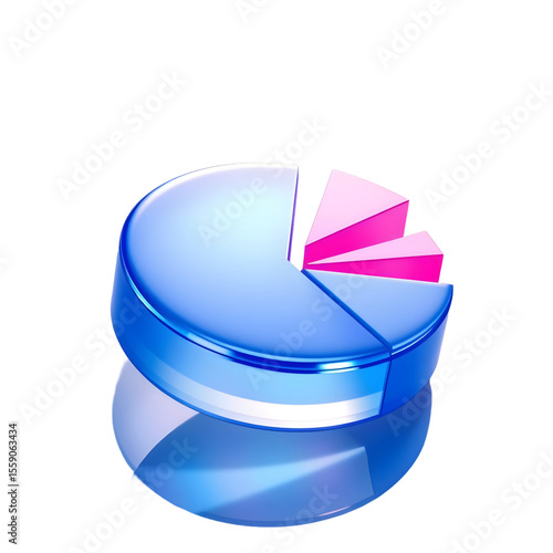 icon pie chart, pizza, 3dd pink and blue transparency with shadow, isolated,web design svg