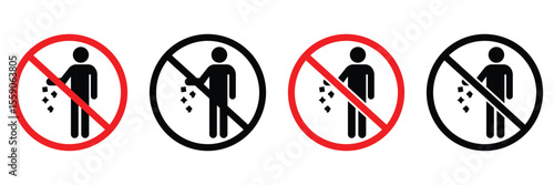 No Littering Icon Set – Public Cleanliness Warning and Waste Disposal Prohibited Signs