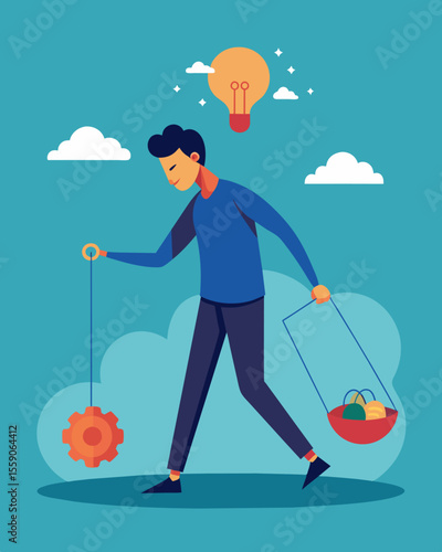 Rationalizing between following ones own desires or fulfilling societal expectations causing a cognitive tugofwar.. Vector illustration