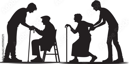 Young people assisting elderly individuals assistance