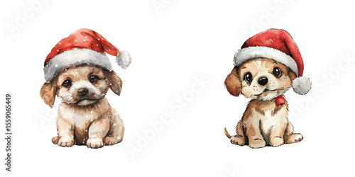 christmas puppy watercolor vector illustration