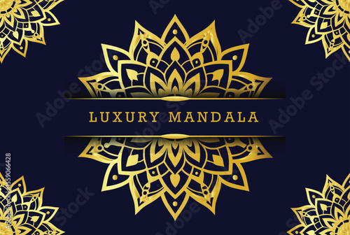 Luxury mandala background with floral ornament pattern. Hand drawn gold mandala design. Vector mandala template for decoration invitation, cards, wedding, logos, cover, brochure, flyer, banner.