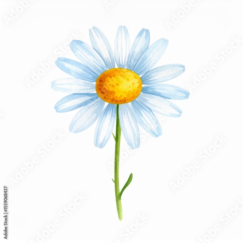 Watercolor Painting of a Single White Daisy Flower