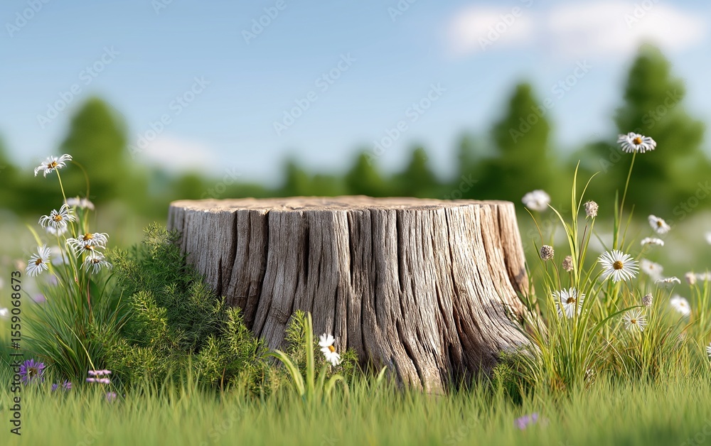 Fototapeta premium Tranquil Forest Scene with Tree Stump