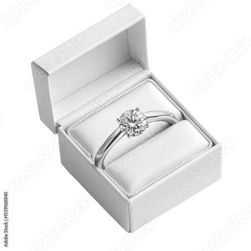 Diamond ring in a white gift box a beautiful engagement ring