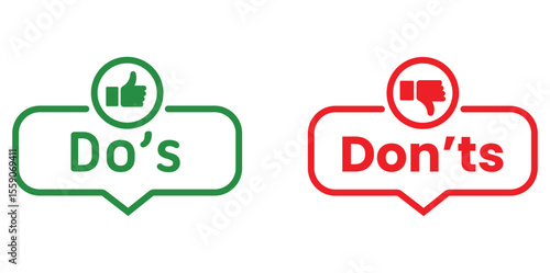 Do's and don'ts icon. to do and not to do symbol for guidelines and rules list.Dos and donts like thumbs up or down. Like or dislike index finger sign. Thumb up and thumb down sign - stock vector
