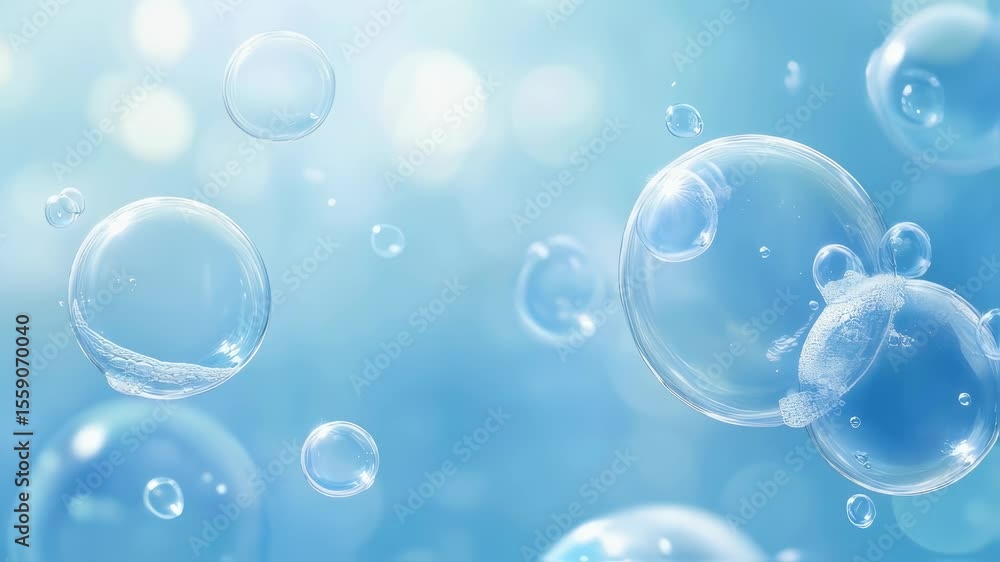 Floating soap bubbles in soft blue light creating dreamy atmosphere with gentle motion Floating soap bubbles in soft blue light creating dreamy atmosphere with gentle motion