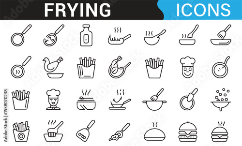 Set of Frying, Chef, and Cooking Tools Icons for Food Design