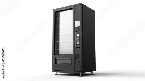 A modern vending machine stands. The machine has a large, blank white screen. isolated on white background. 