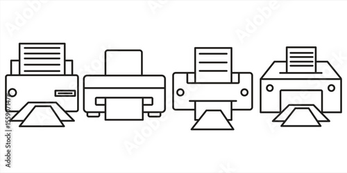 Printer line icons collection, isolated on white background, vector illustration.

