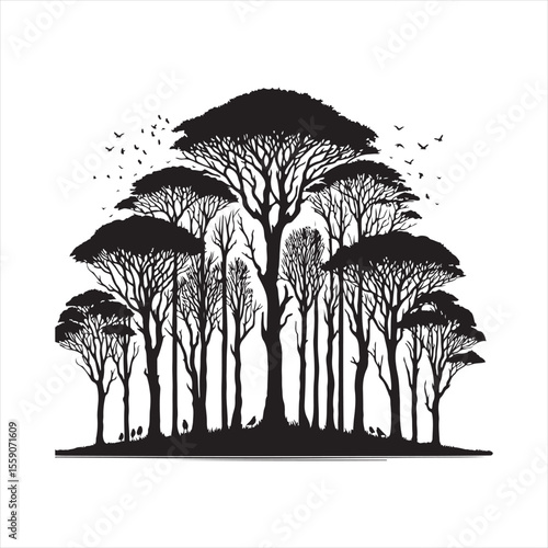 trees vector silhouette clip art design illustration collection
