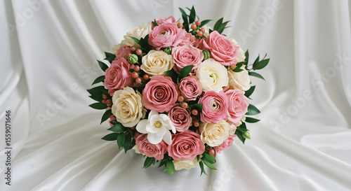 優美なピンク薔薇の花束 柔らかな光で輝く. AI Generated